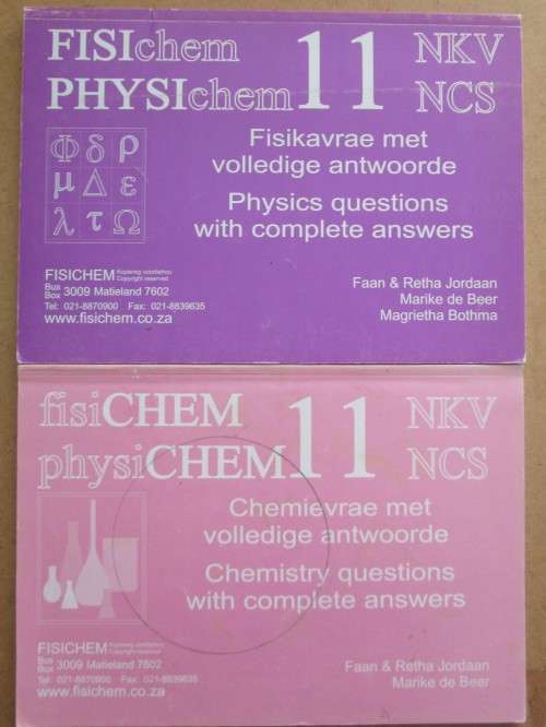 FisiChem, PhysiChem Gr 11, Q&A, Jordaan, de Beer, Botham, 2 BOOKS, English & Afrikaans