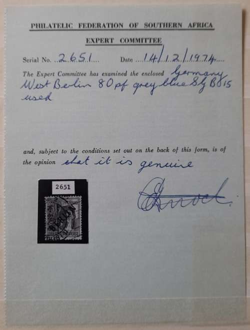 Germany 80 Pfg BERLIN Black Ink 1948 Stamp Validated Philatelic Federation of Southern Africa +15Pfg