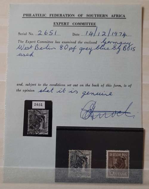 Germany 80 Pfg BERLIN Black Ink 1948 Stamp Validated Philatelic Federation of Southern Africa +15Pfg