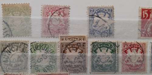 Bavaria Stamps, Old Germany 1875-1920 - Famous & RARE Crown Stamps: 1875 7Kr Blue, 1876 2Pfg Grey