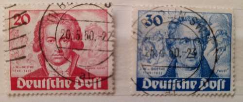 Germany Berlin 2 Stamps 20Pfg + 30Pfg Cancelled, 1949 200th Anniversary of the Birth of Goethe