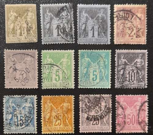 France 12 Stamps, Pax and Mercur, 1876-1900