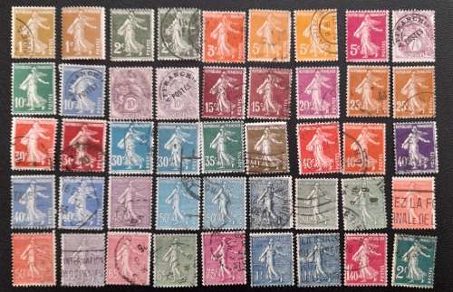 French Stamps, France, the Sower Collection 1903 - 1934 The Semeuse, Background: Lines / Solid, RARE