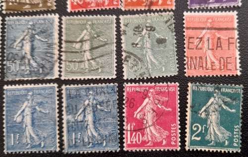 French Stamps, France, the Sower Collection 1903 - 1934 The Semeuse, Background: Lines / Solid, RARE