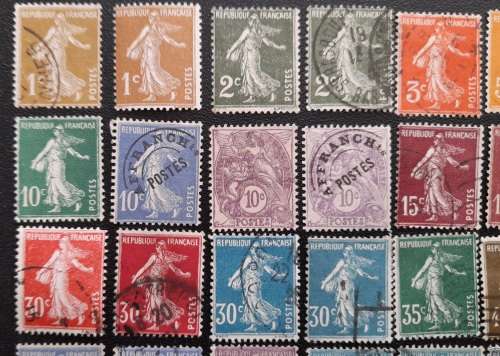 French Stamps, France, the Sower Collection 1903 - 1934 The Semeuse, Background: Lines / Solid, RARE