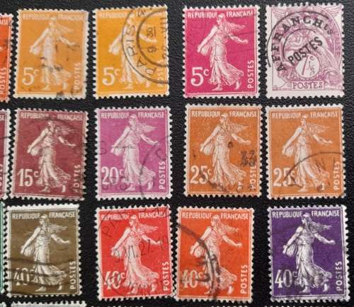 French Stamps, France, the Sower Collection 1903 - 1934 The Semeuse, Background: Lines / Solid, RARE