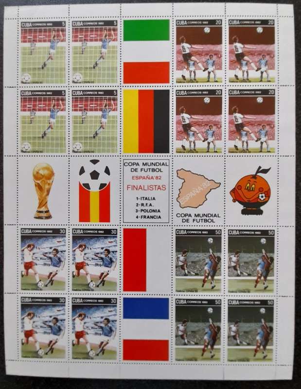 Cuba Soccer World Cup, Spain 1982, Miniature Sheet Finalists: Italy, FRG, Poland, France, MINT