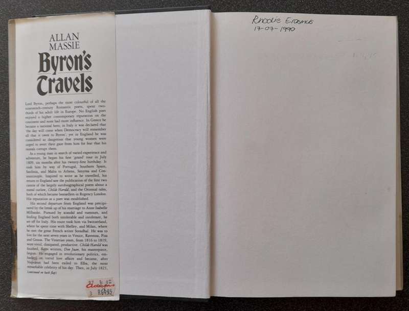 Byron`s Travels by Allan Massie, Introduction by Elizabeth Longford