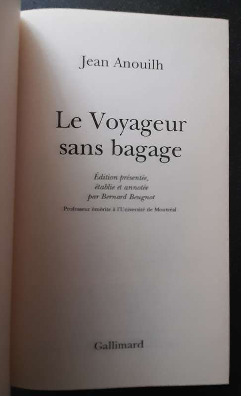 Le Voyageur sans bagage by Jean Anouilh, Edition de Bernard Beugnot, Folio Theatre, PERFECT