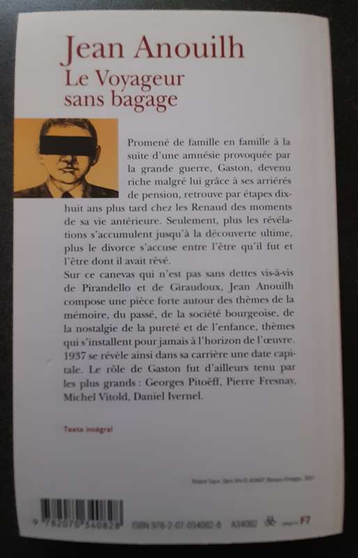 Le Voyageur sans bagage by Jean Anouilh, Edition de Bernard Beugnot, Folio Theatre, PERFECT