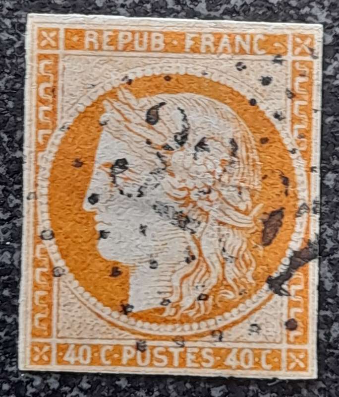 TWO France Ceres Stamps Portrait 25c Blue, 40c Red Orange Imperforated `Repub Franc`