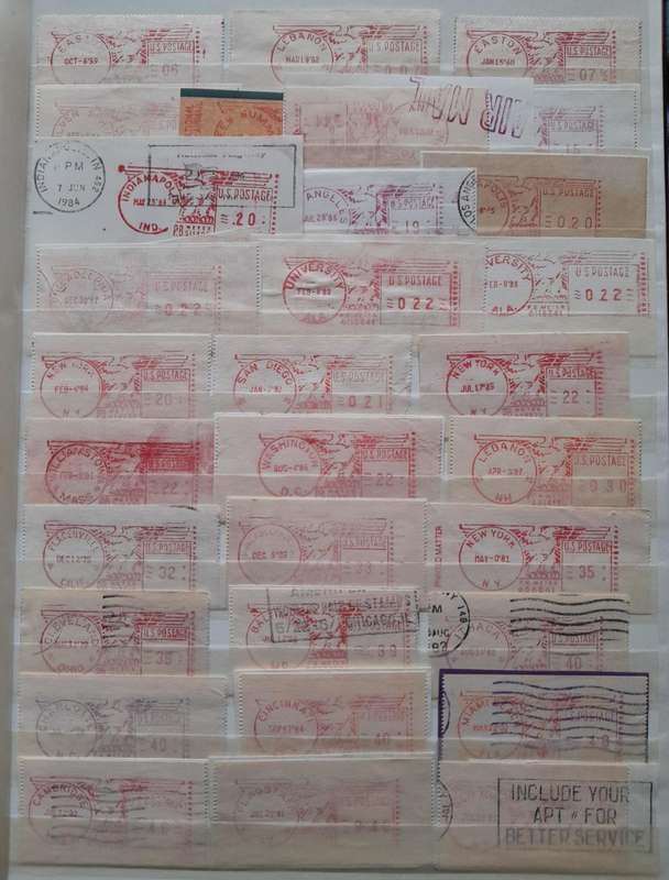 Over 160 United States Mixed Meter Mail Stamps 1959  1998 fr. all over the United States of America