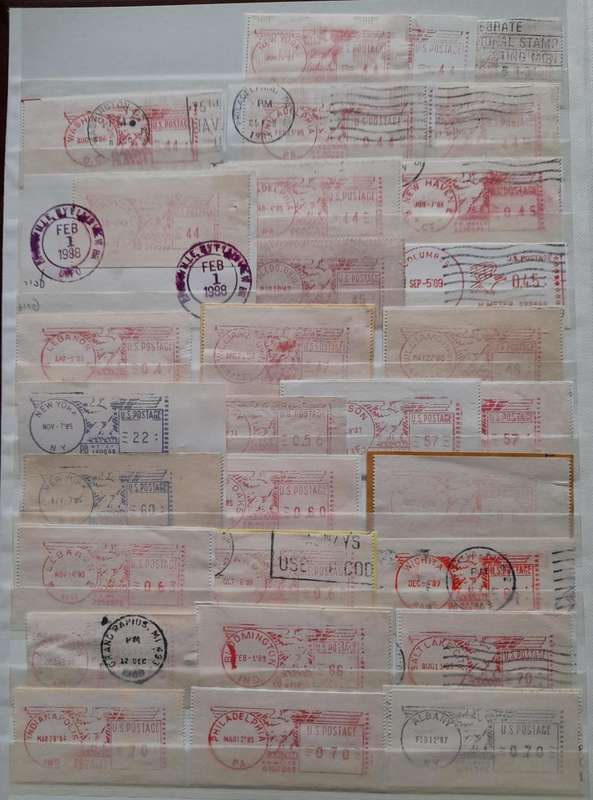 Over 160 United States Mixed Meter Mail Stamps 1959  1998 fr. all over the United States of America