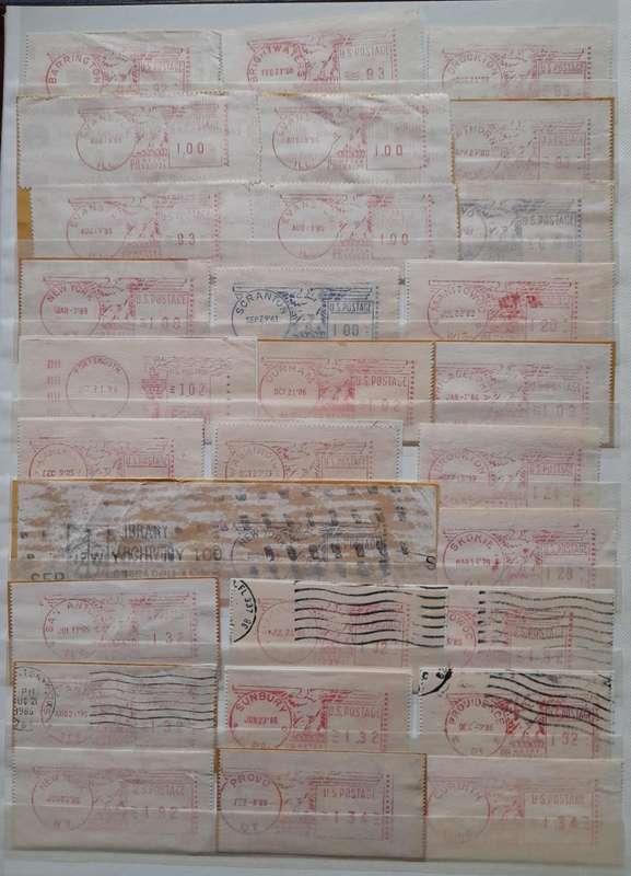 Over 160 United States Mixed Meter Mail Stamps 1959  1998 fr. all over the United States of America