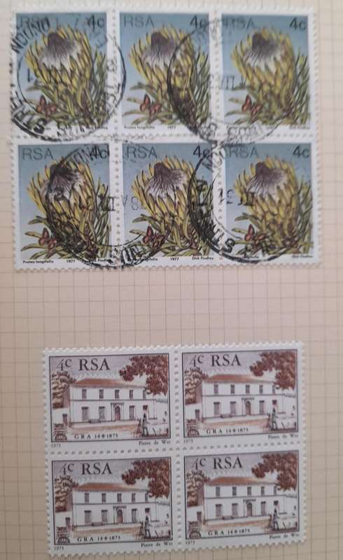 Over 250 Stamps in blocks RSA, Postage Due, South West Africa, Rhodesia, United States of America