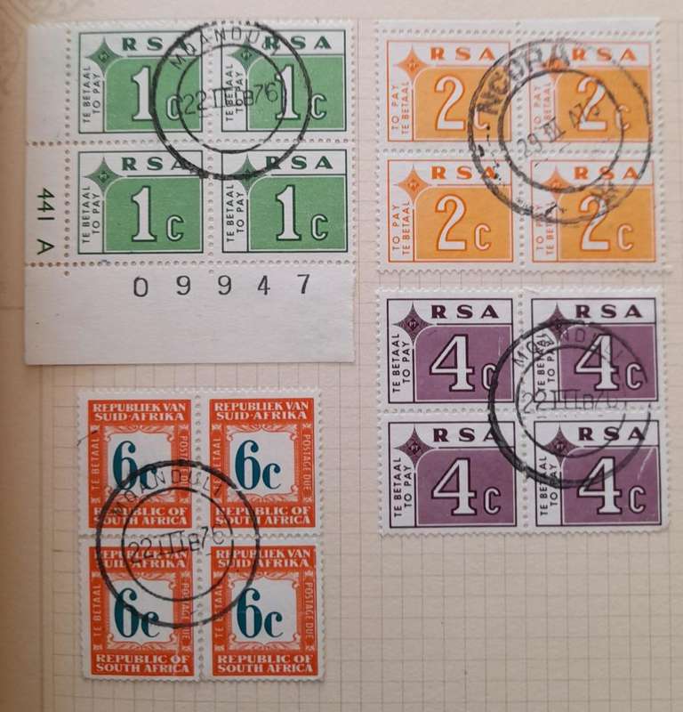 Over 250 Stamps in blocks RSA, Postage Due, South West Africa, Rhodesia, United States of America