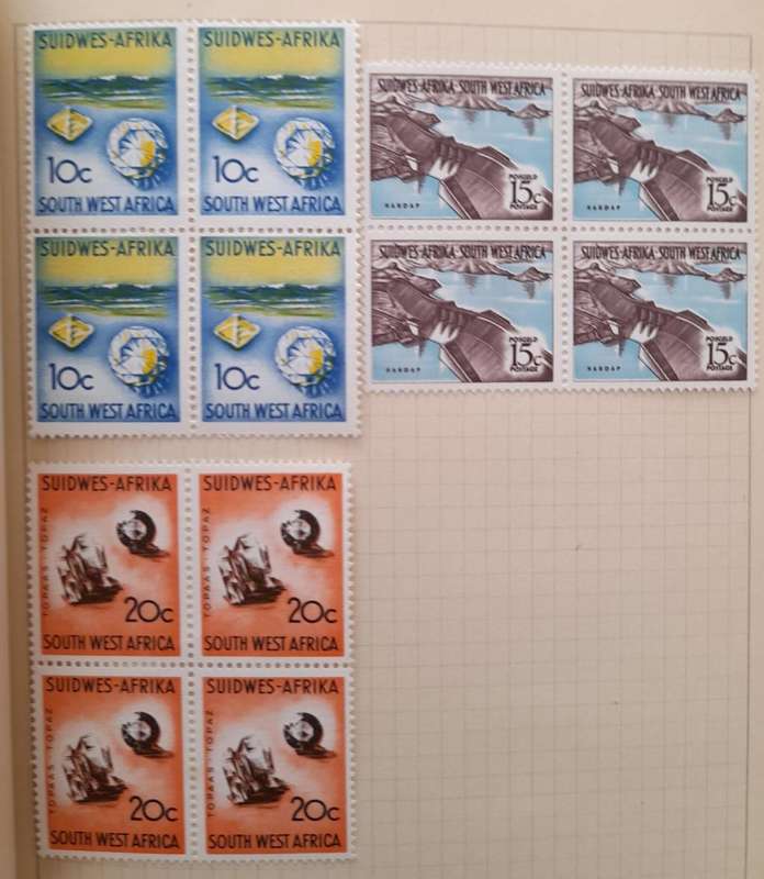 Over 250 Stamps in blocks RSA, Postage Due, South West Africa, Rhodesia, United States of America