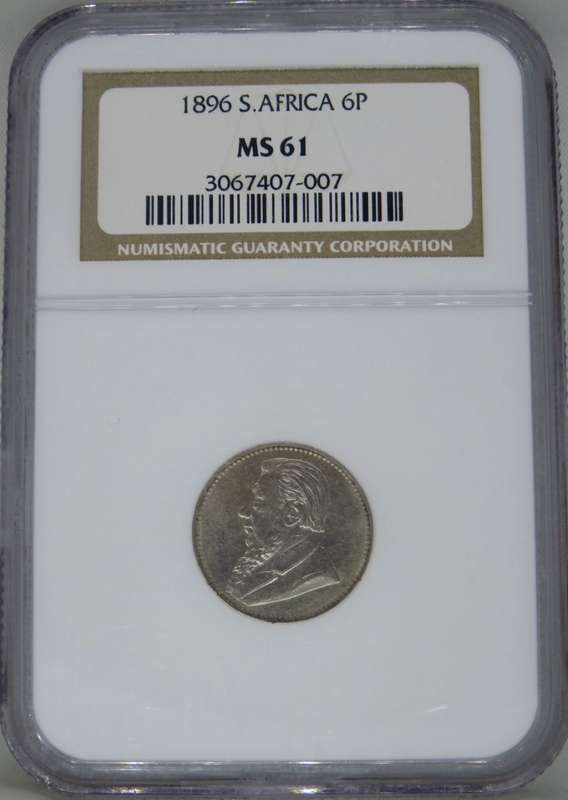 1896 ZAR Sixpence NGC graded MS61