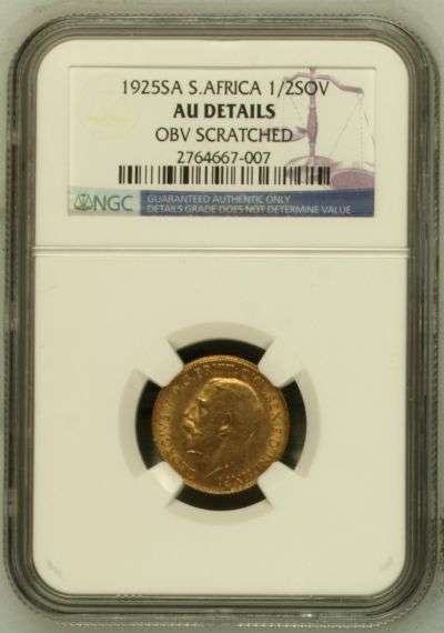 1925 Union of SA gold half sovereign (pond) NGC graded AU!