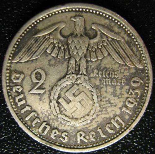 Silver 1939 GERMANY, THIRD REICH 2 REICHSMARK