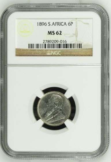 1896 ZAR Sixpence NGC graded MS62