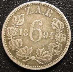 1894 ZAR Sixpence