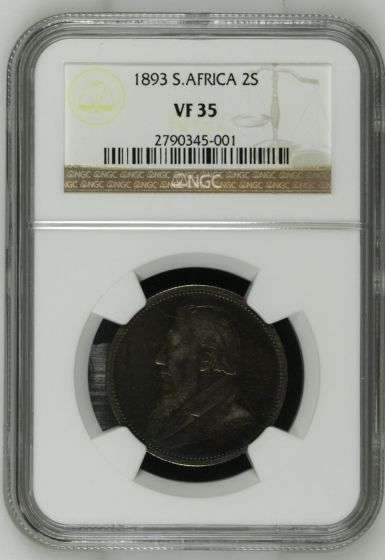 Scarce 1893 ZAR Two Shillings NGC graded VF35!