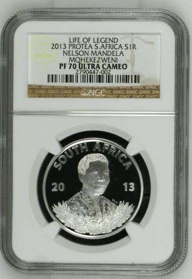 !!!FINEST KNOWN PF70!!! 2013 Nelson Mandela Protea Silver R1 NGC graded PF70UC !!