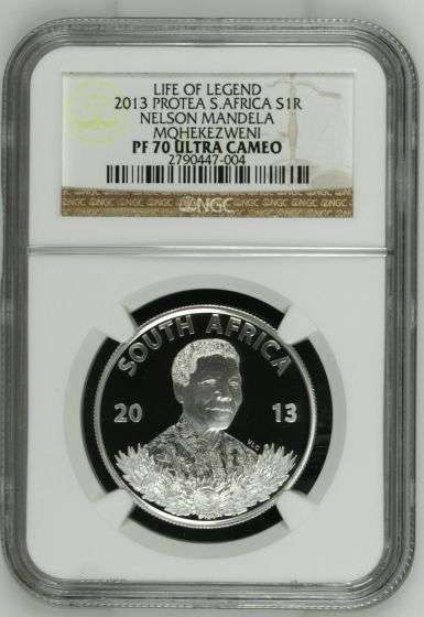 !!!FINEST KNOWN PF70!!! 2013 Nelson Mandela Protea Silver R1 NGC graded PF70UC !!