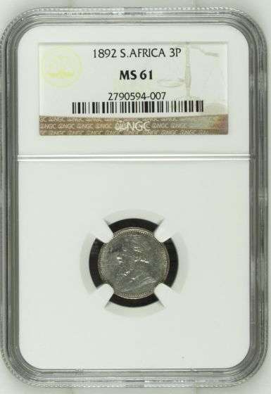 !! Bargain Price !! 1892 ZAR Threepence NGC graded MS61!!