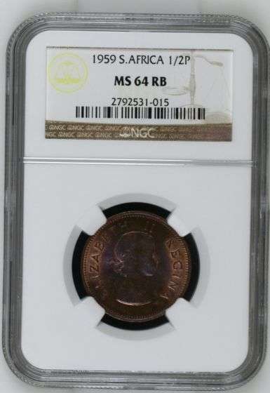 1959 Half Penny NGC graded MS64RB, Second finest at NGC!!!