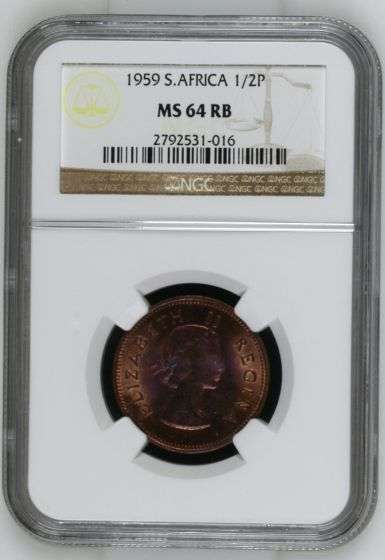 1959 Half Penny NGC graded MS64RB, Second finest at NGC!!!