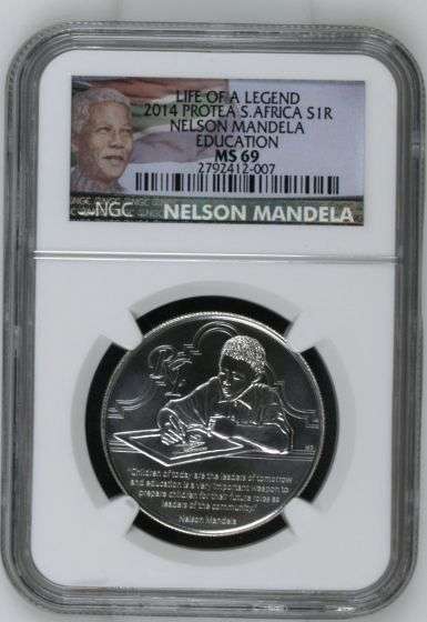 2014 Nelson Mandela Protea Silver R1 NGC graded MS69!! With Mandela color label!