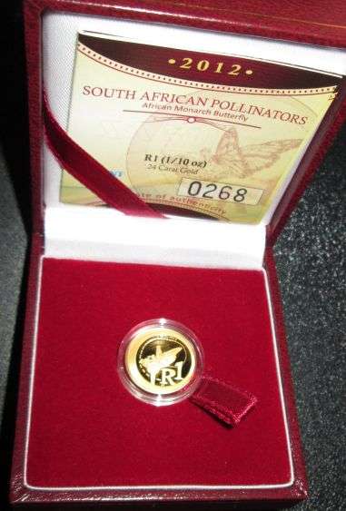 2012 South African Pollinators 1/10 Oz gold coin: African Monarch Butterfly