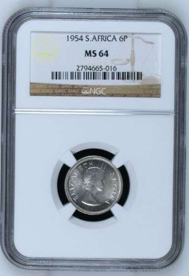 1954 Sixpence NGC graded  MS64
