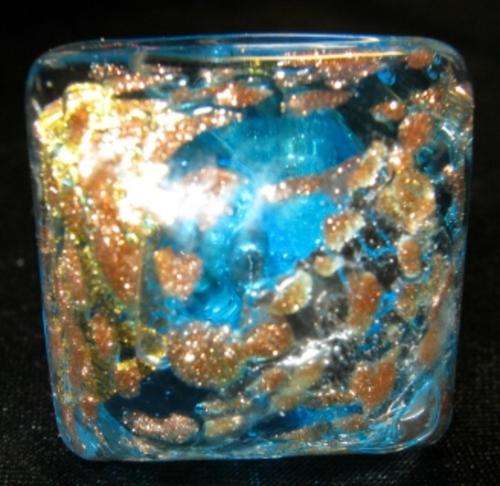 Murano Glass Ring, SEA BLUE, self adjustable, Made in Italy