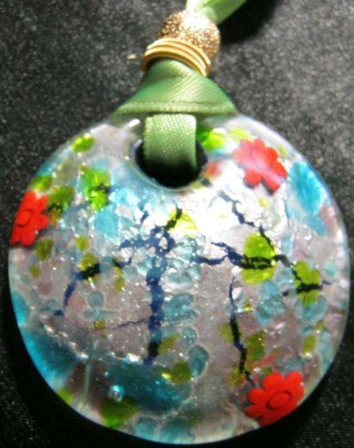 Murano Glass Pendant, Silver and Millefiori, Hand Made in Italy
