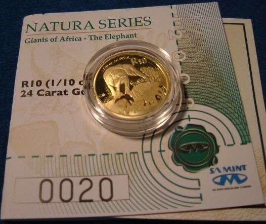 2008 Natura Series - The Elephant 1/10 Oz Gold coins.