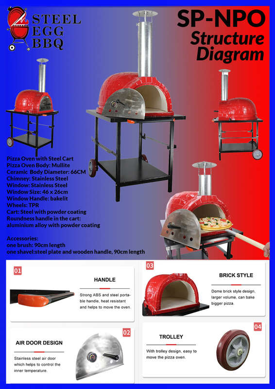 Kamado Steel Egg Pizza Oven with Steel Cart