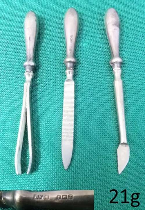 Sterling Silver Handle Manicure Set - 3 pieces - C  Pics 4 Condition