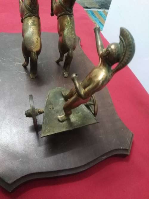 Heavy Brass Figures - Horse Drawn Charriot - Needs restoration  - Please C Pics for condition