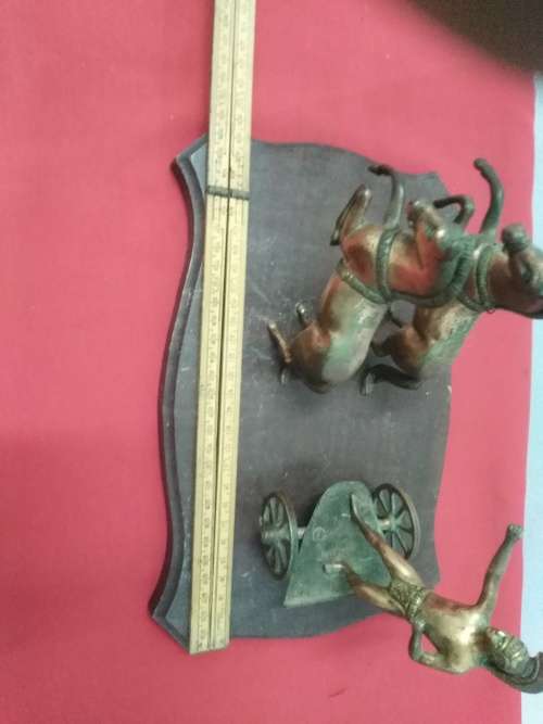 Heavy Brass Figures - Horse Drawn Charriot - Needs restoration  - Please C Pics for condition