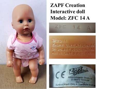 2 ZAPF CREATION DOLLS - INTERACTIVE DOLL MODEL ZFC 14 A & D 96472   -C Desc