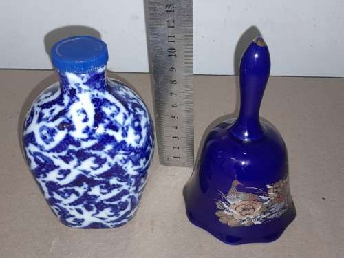 COBALT BLUE DINNER BELL & COBALT BLUE BOTTLE MADE IN BAVARIA -  see pictures