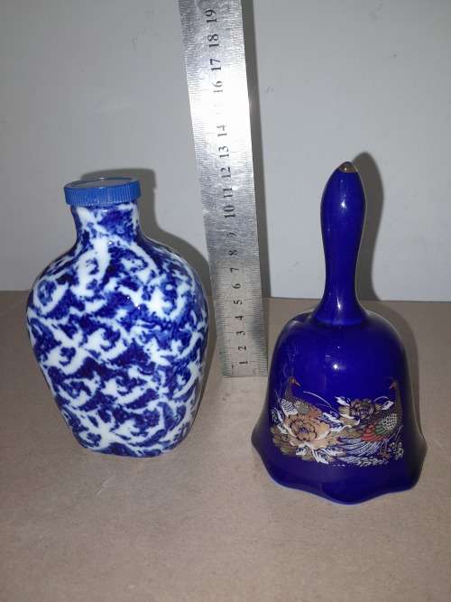 COBALT BLUE DINNER BELL & COBALT BLUE BOTTLE MADE IN BAVARIA -  see pictures