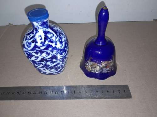 COBALT BLUE DINNER BELL & COBALT BLUE BOTTLE MADE IN BAVARIA -  see pictures