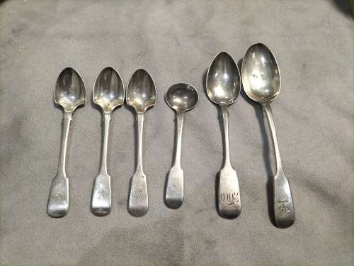 6x sterling silver hallmarks tablespoon,teaspoon,sugerspoon and mustard spoon all for one bid