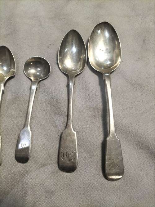 6x sterling silver hallmarks tablespoon,teaspoon,sugerspoon and mustard spoon all for one bid