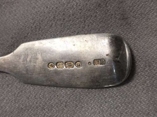 6x sterling silver hallmarks tablespoon,teaspoon,sugerspoon and mustard spoon all for one bid