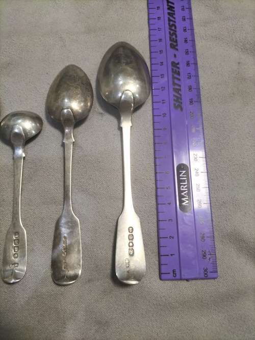 6x sterling silver hallmarks tablespoon,teaspoon,sugerspoon and mustard spoon all for one bid